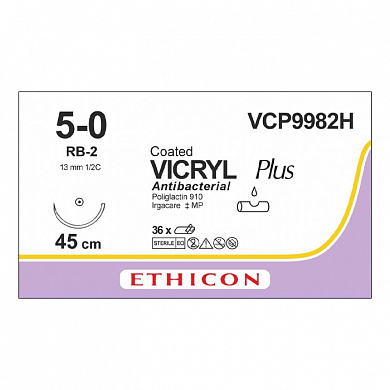 Шовный материал ВИКРИЛ ПЛЮС 5/0 45 см. не окрашен Кол. 13 мм. 1/2 Ethicon