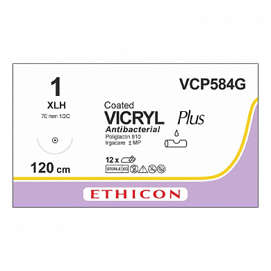 Шовный материал ВИКРИЛ ПЛЮС 1 120 см. фиолетовый  Кол. 70 мм. 1/2 Ethicon