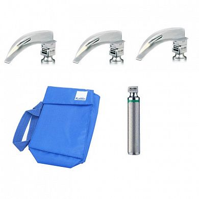 Ларингоскоп в наборе 3 клинка для взрослых (на батарейках, лампочка LED)