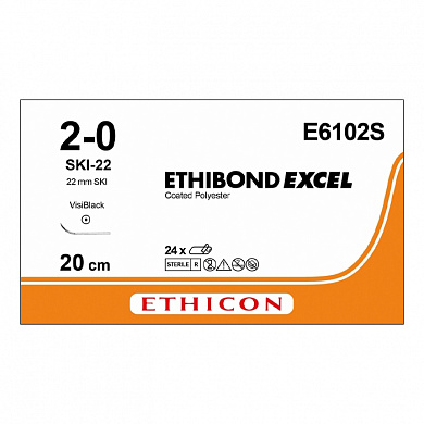 Шовный материал ЭТИБОНД Эксел 2/0. 20 см. белый Кол.лыжеобр. ВизиБлэк 22 мм Ethicon