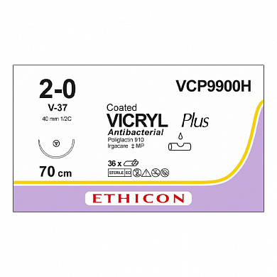 Шовный материал ВИКРИЛ ПЛЮС 2/0 70 см. не окрашен Кол.-реж. 40 мм. 1/2 Ethicon