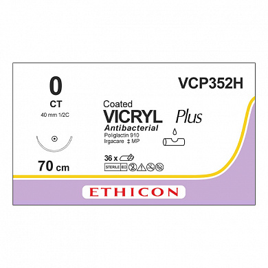 Шовный материал ВИКРИЛ ПЛЮС 0 70 см. фиолетовый Кол. массивная 40 мм. 1 /2 Ethicon