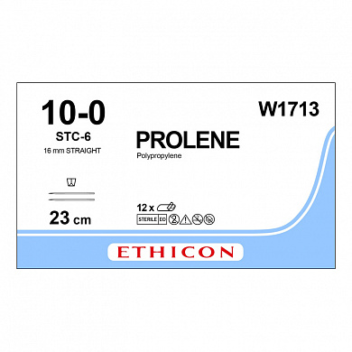 Шовный материал ПРОЛЕН 10/0, 23 см, синий  Шпат. МП прямая 16 мм х 2 Ethicon