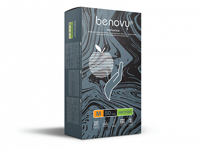 Перчатки нитриловые BENOVY, черные, размер L, 50 пар в упаковке