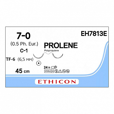 Шовный материал ПРОЛЕН 7/0, 45 см, синий Кол. 6.5 мм х 2, 1/2 Ethicon