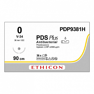 Шовный материал ПДС ПЛЮС 0. 90 см. фиолетовый Кол.-реж. 36 мм. 1/2 Ethicon