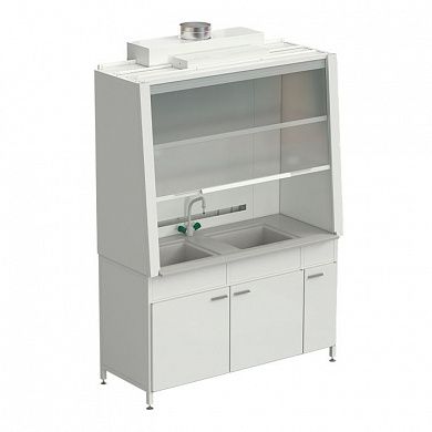 Шкаф вытяжной с двойной мойкой и ВЗБ светильником 1520х750х2160 мм